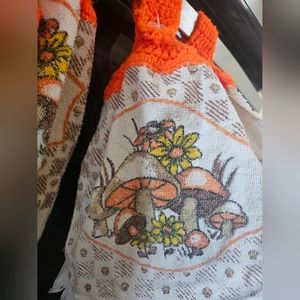 Retro Mushroom kitchen towels with crochet tops